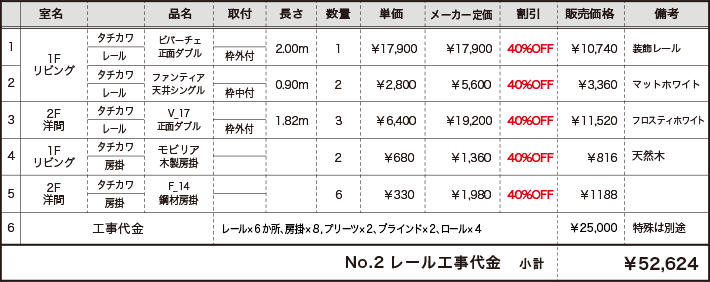 オーダーカーテン見積例 - オーダーカーテン専門店「うちのカーテン